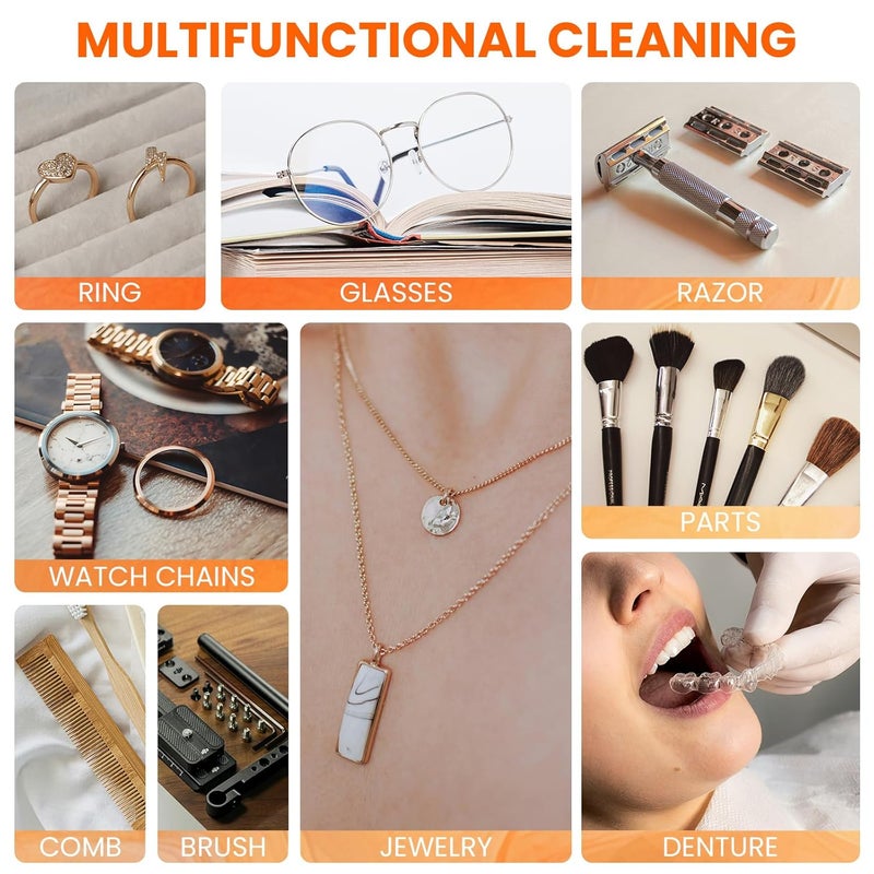 ZEBADIA Ultrasonic Jewelry Cleaning Machine: 400ml Silver Jewlery Sonic Cleaner Machine for Jewlery, Eye Glasses, Sliver, Rings, Makeup Brush, Coins, Parts, Stainless Steel Tank, 3 Cleaning Modes - Image 4
